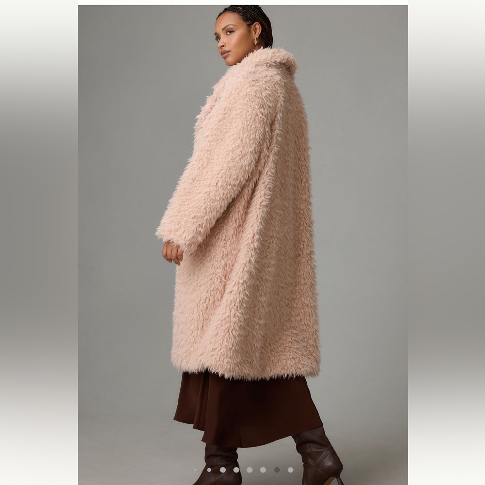 🧸NWT By Anthropologie Faux Fur Shaggy Teddy Duster Coat Jacket Peach Pink🧸 - Picture 9 of 11